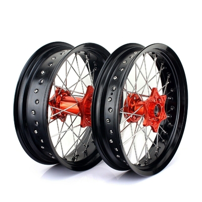 3.50x17 &quot;4.25x17&quot; Supermoto Alloy Wheels voor SX SXF EXC 125-530 Zwarte velgen en oranje hubs