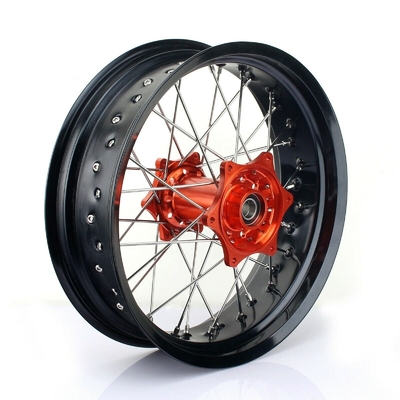 3.50x17 &quot;4.25x17&quot; Supermoto Alloy Wheels voor SX SXF EXC 125-530 Zwarte velgen en oranje hubs