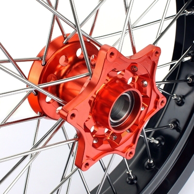 3.50x17 &quot;4.25x17&quot; Supermoto Alloy Wheels voor SX SXF EXC 125-530 Zwarte velgen en oranje hubs