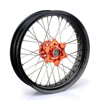 3.50x17 &quot;4.25x17&quot; Supermoto Alloy Wheels voor SX SXF EXC 125-530 Zwarte velgen en oranje hubs