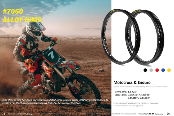 1.60-21 1.85-18/19 2.15-18/19 Motocross Alloy wiel velgen met zwart 7050 T6 legering